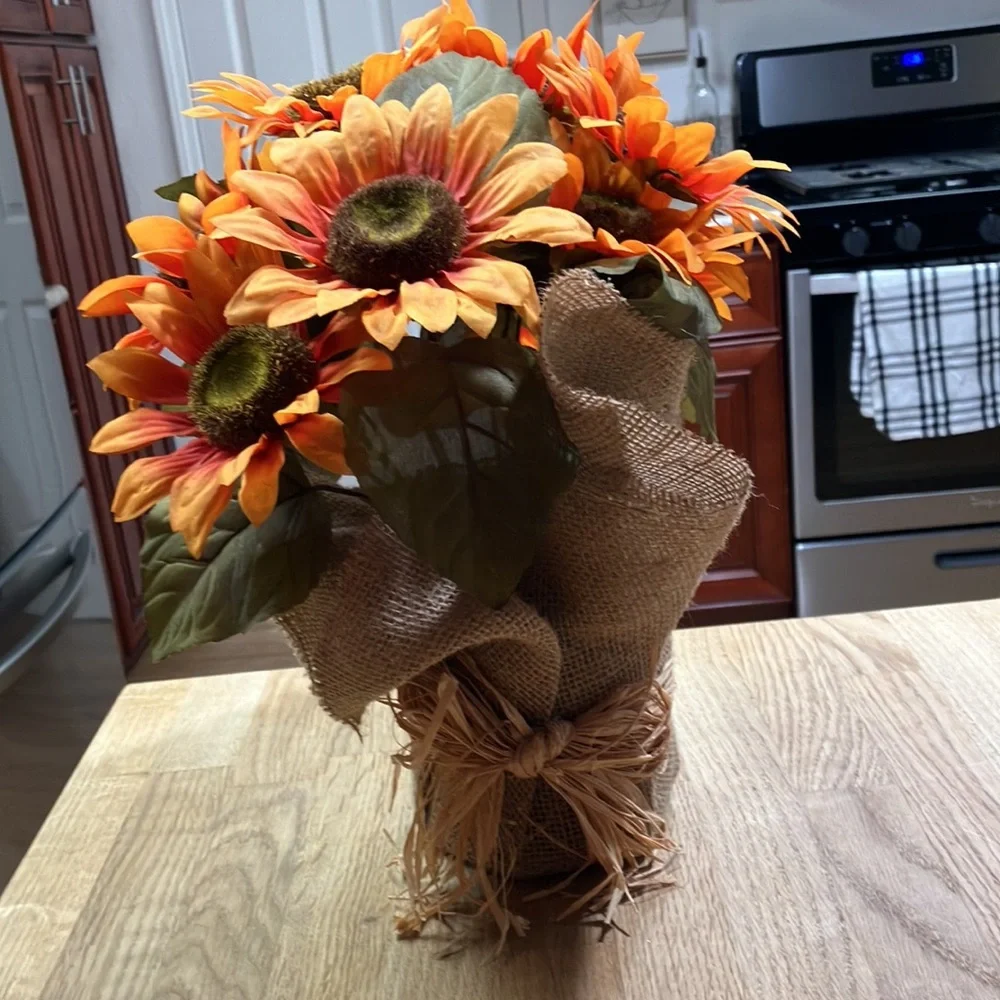 VINTAGE 80’S SUNFLOWER CENTERPIECE FAUX FLORAL AUTUMN ARRANGEMENT